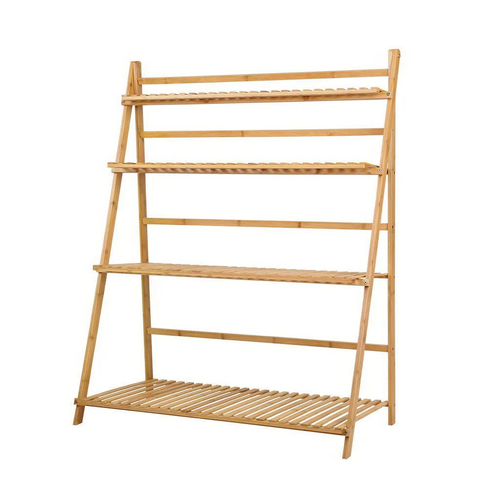 Bamboo Wooden Ladder Shelf Plant Stand Foldable - Nurns