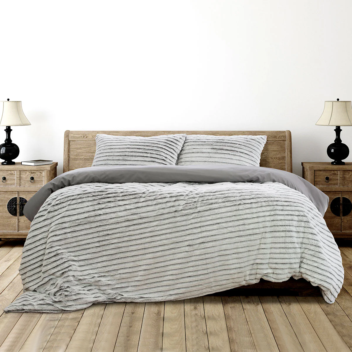 QUEEN Faux Fur Super Soft Quilt Cover Set - Grey - Nurns