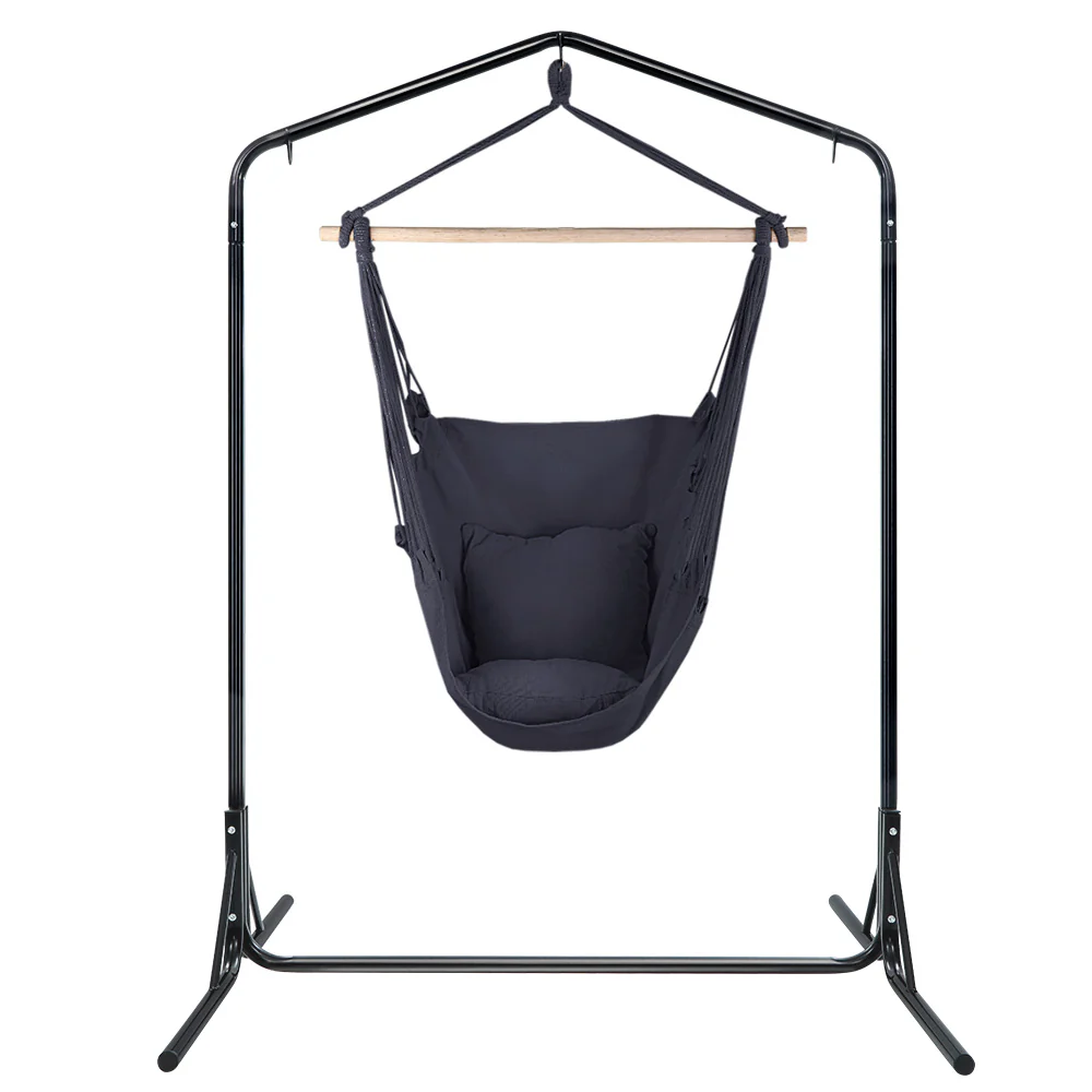 Outdoor Hammock Chair with Stand Swing Hanging Hammock with Pillow - Grey - Nurns