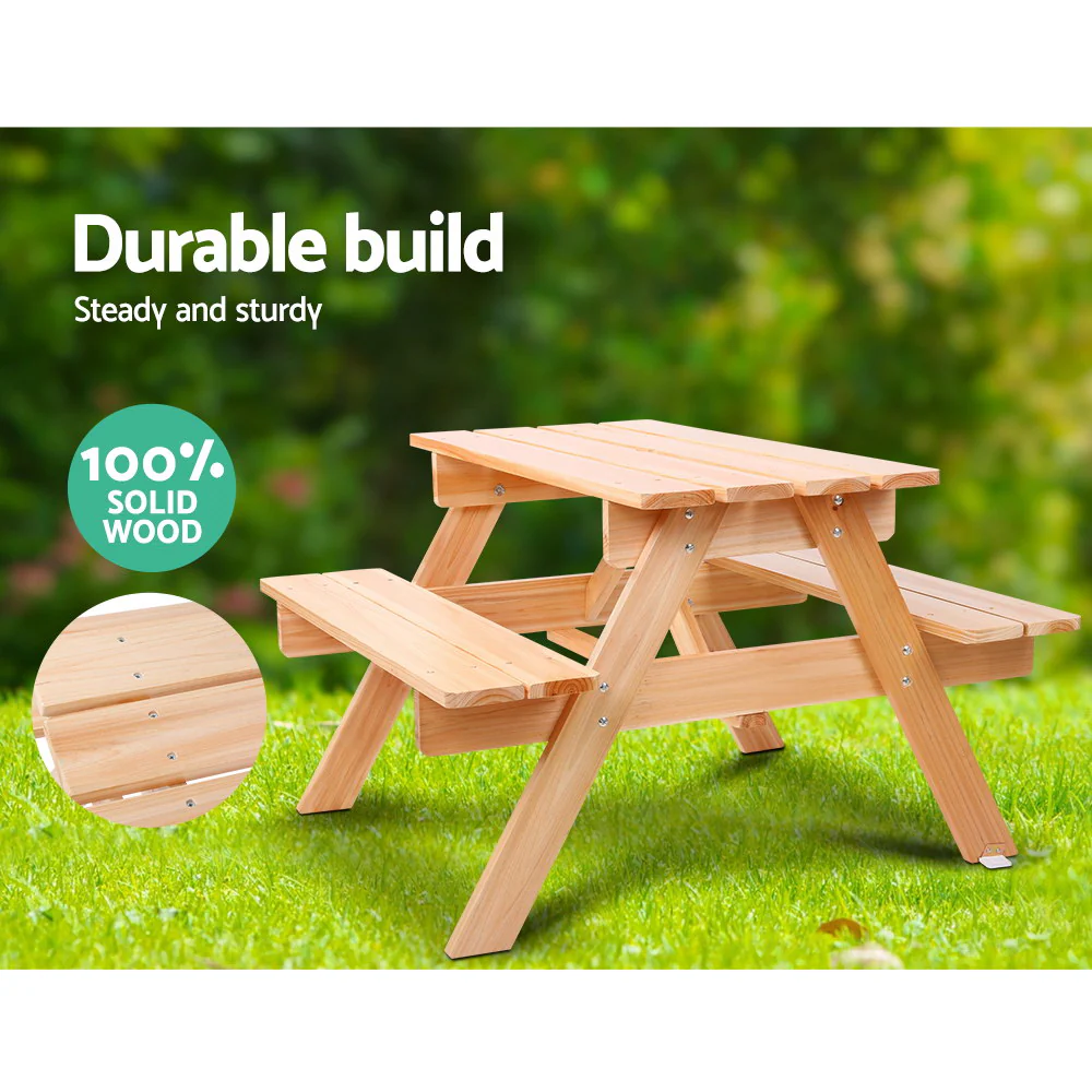 Portia Kids Table & Chairs Set Kids Outdoor Picnic Bench Children Wooden - Natural - Nurns