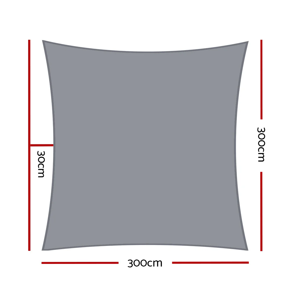 Instahut Shade Sail 3x3m Square 280GSM 98% Grey Shade Cloth - Nurns