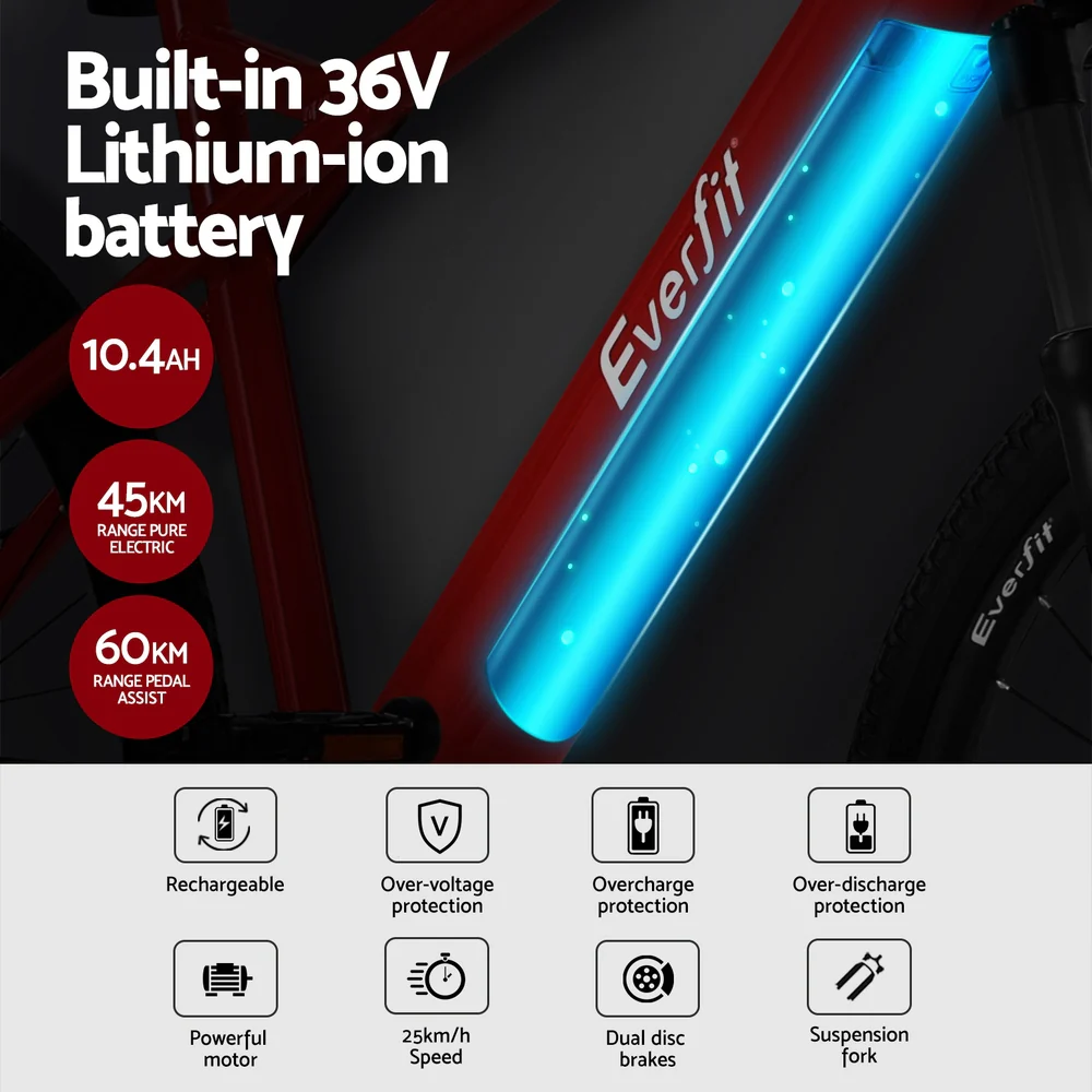 Everfit 26 Inch Electric Bike Mountain Bicycle eBike Built-in Battery 250W - Nurns