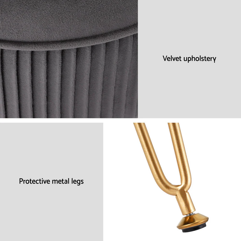 Ottoman Foot Stool Vanity Velvet Round - Grey - Nurns