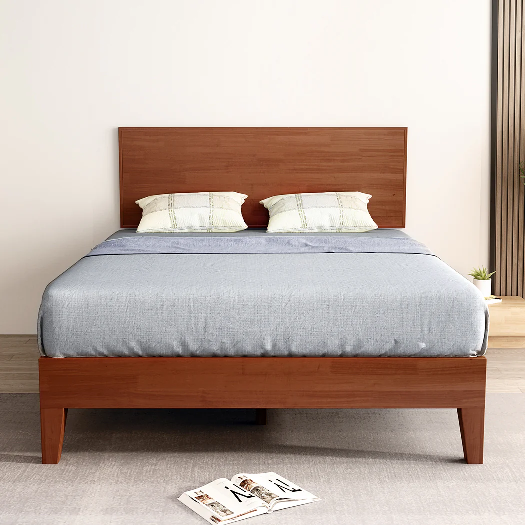 Naomi Rubberwood Bed Frame - Walnut Double - Nurns