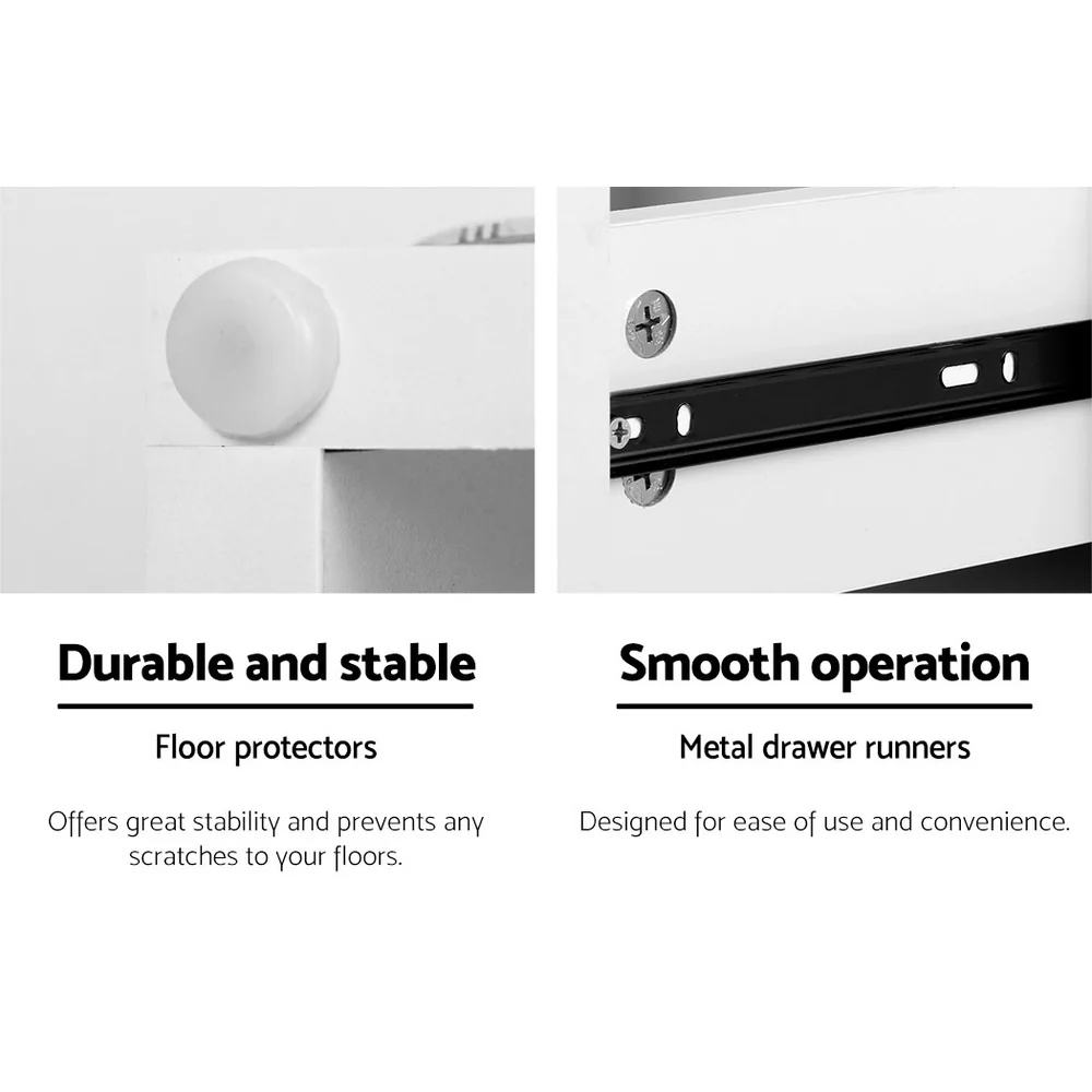 Gatineu LED High Gloss Bedside Tables Side Table RGB LED High Gloss Nightstand with 2 Drawers - White - Nurns