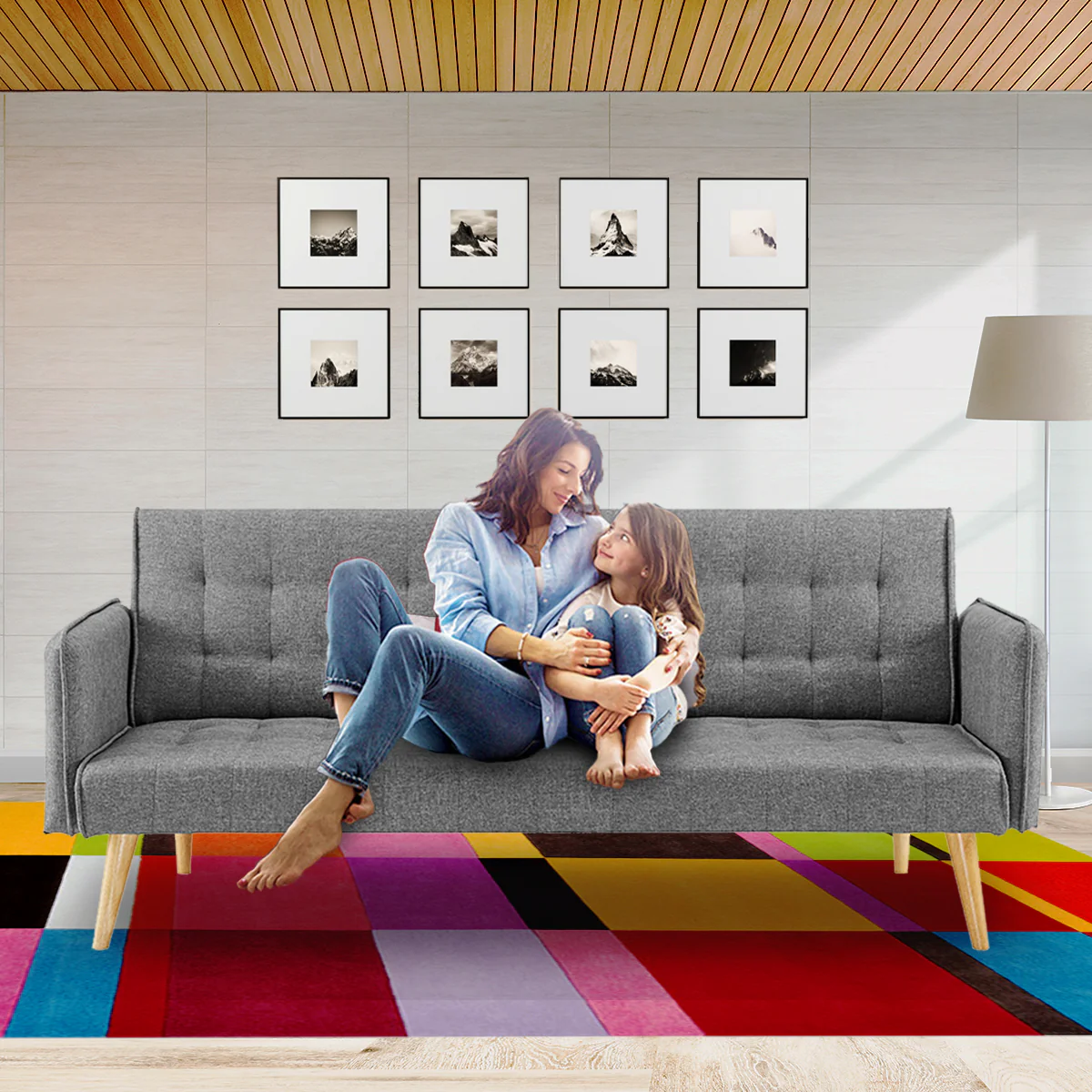 Magnolia 3-Seater Linen Fabric Armrest Modular Sofa Bed Couch - Dark Grey - Nurns