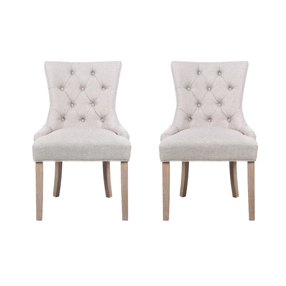Bristol Set of 2 Dining Chairs Linen French Provincial - Beige - Nurns