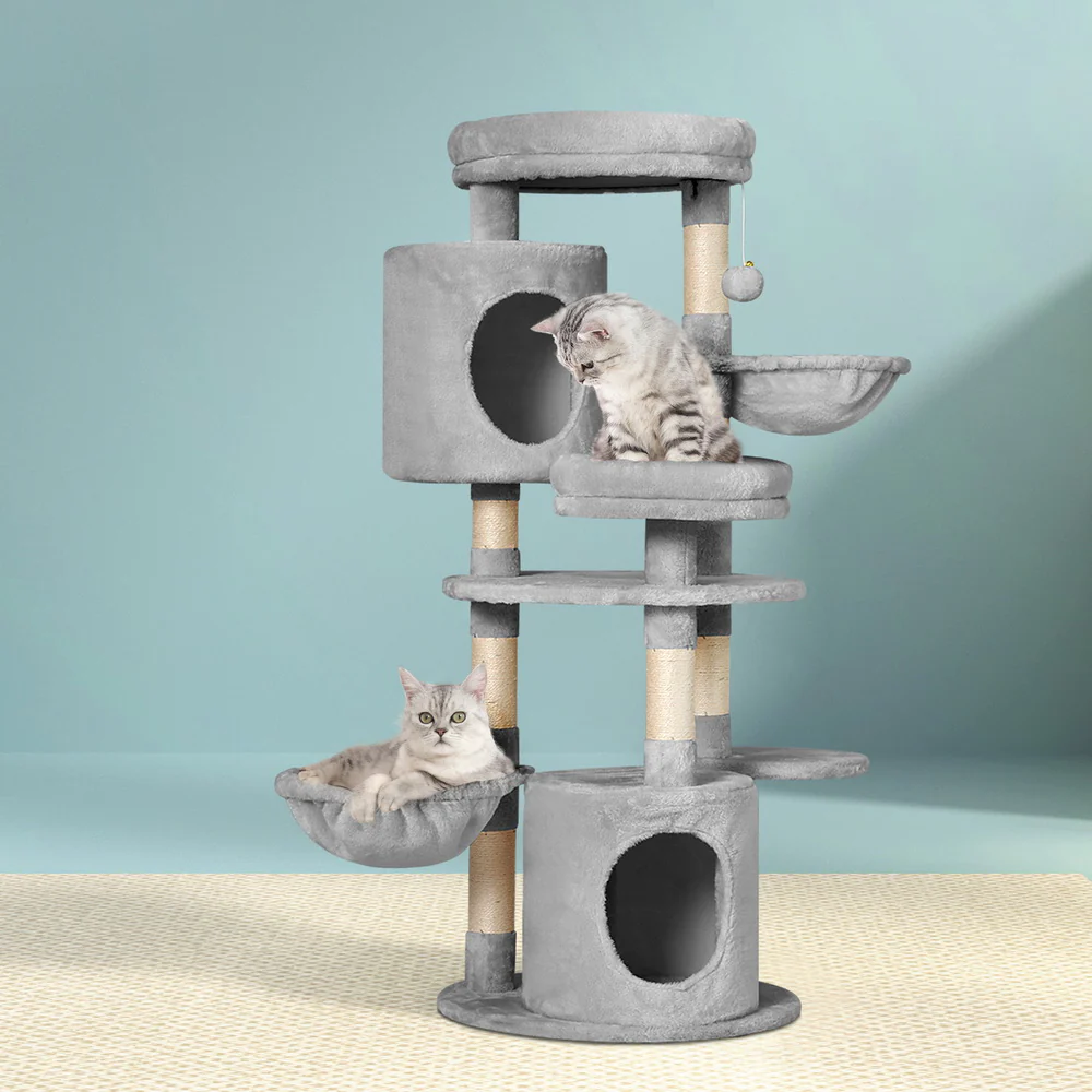 Cat Tree Tower Scratching Post Scratcher Wood Condo House Toys Bed 123cm - Grey - Nurns