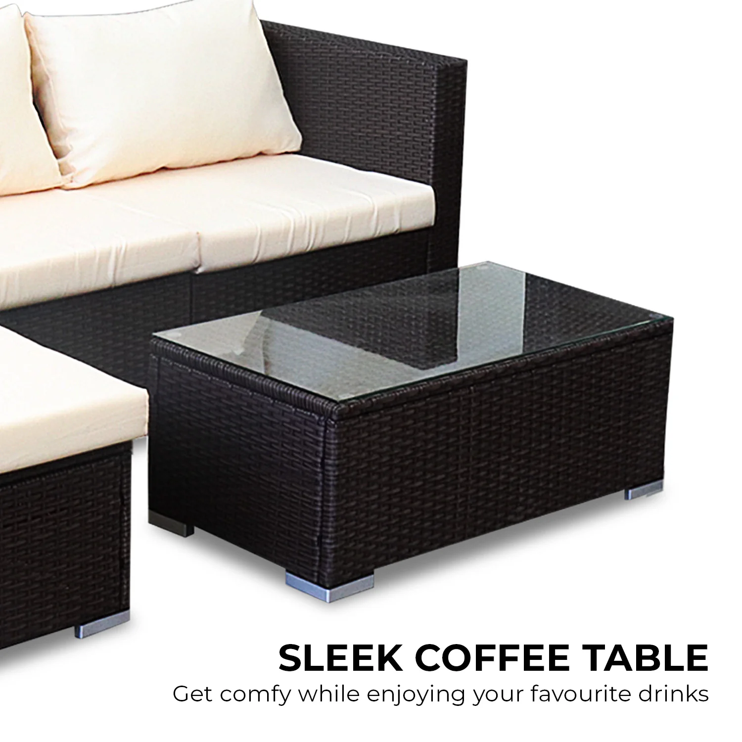 Sonny 4-Seater Modular Lounge Set PE Rattan 5-Piece Outdoor Sofa - Brown - Nurns