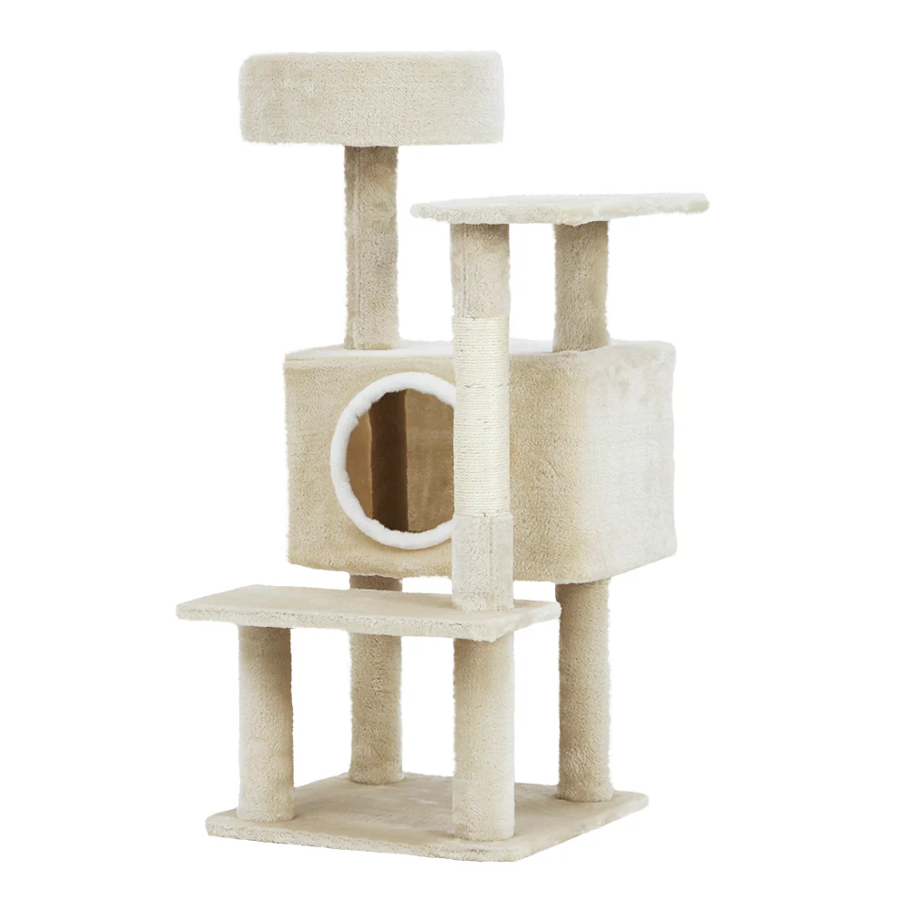 Cat Tree Tower Scratching Post Scratcher Wood Condo House Bed Trees 90cm - Beige - Nurns
