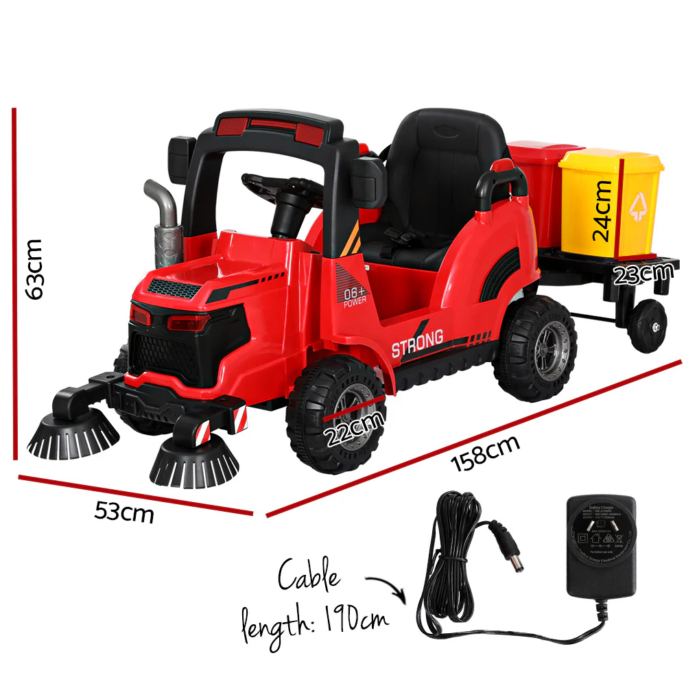 Kids Electric Ride On Car Street Sweeper Truck Toy Cars Remote 12V - Red - Nurns