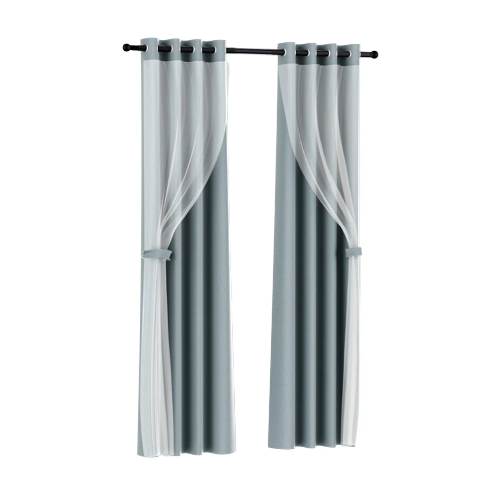 Set of 2 132x304cm Blockout Sheer Curtains Light Grey - Nurns