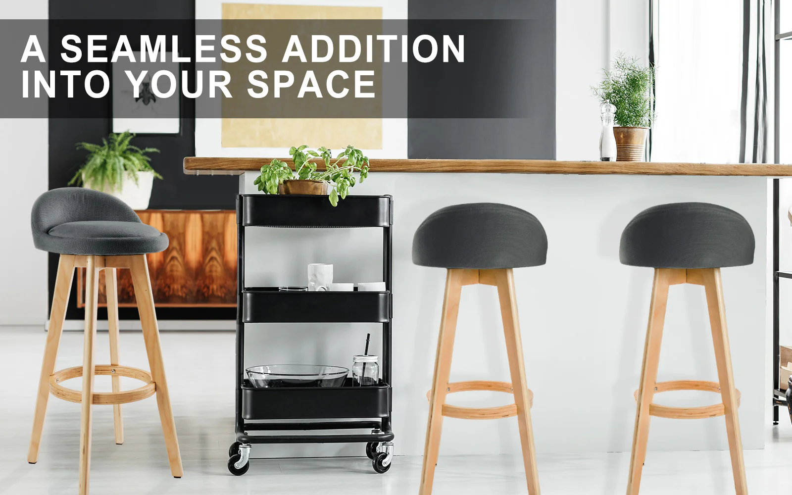 Set of 2 Aberdeen Wooden Bar Stool Dining Chair Fabric - Grey - Nurns