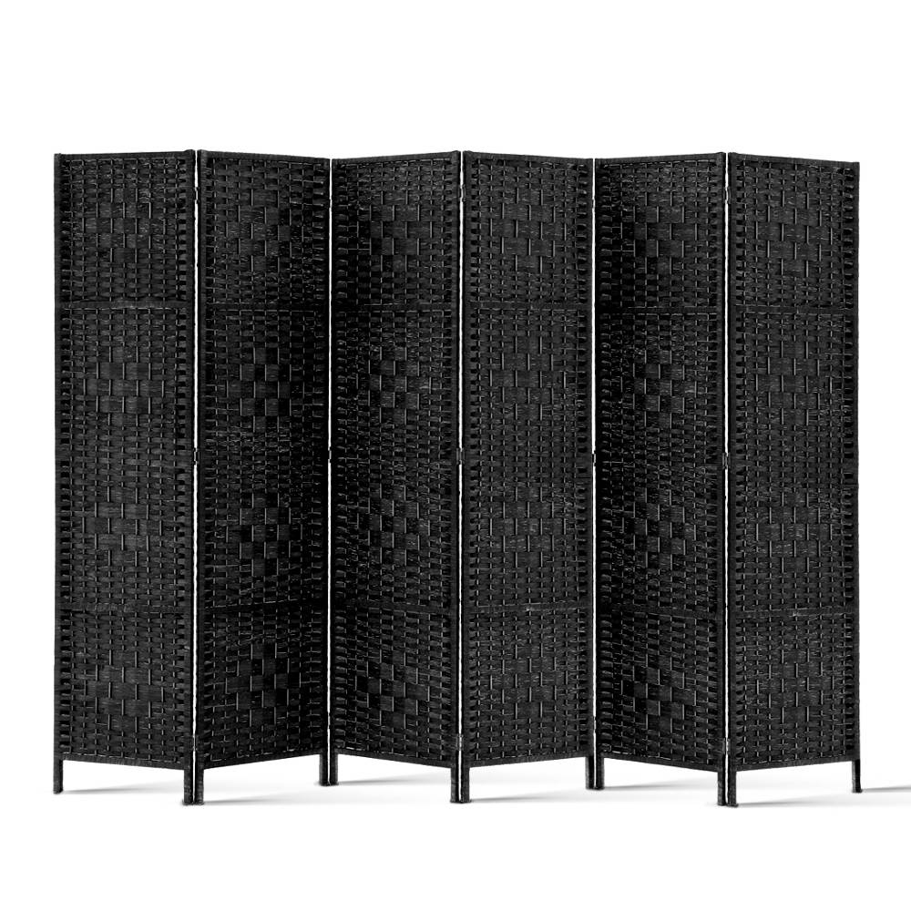 6 Panel Room Divider Screen 245x170cm Woven - Black - Nurns