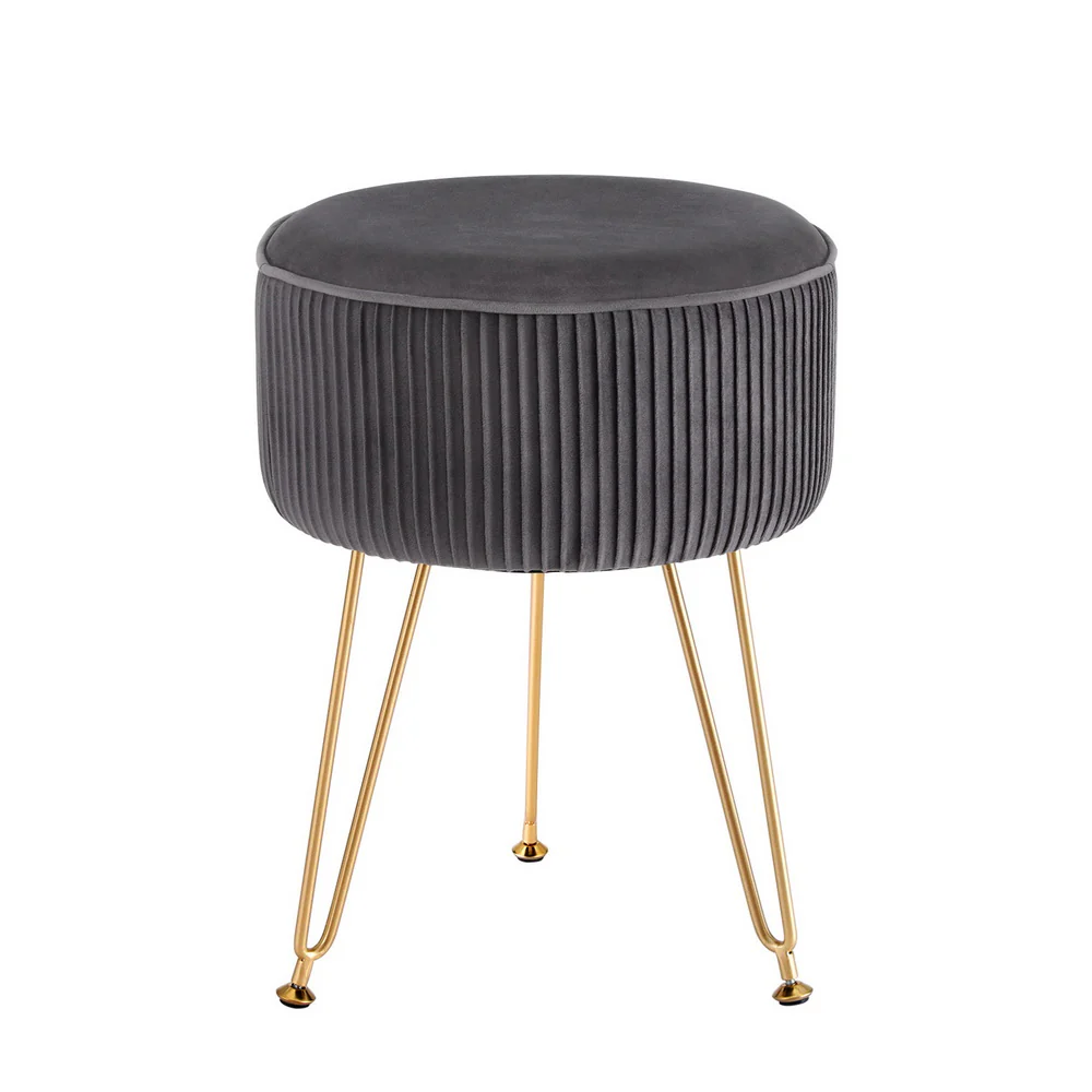 Ottoman Foot Stool Vanity Velvet Round - Grey - Nurns