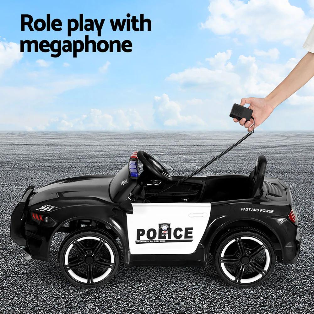 Kids Ride On Car Electric Patrol Police Cars Battery Powered Toys 12V - Black - Nurns
