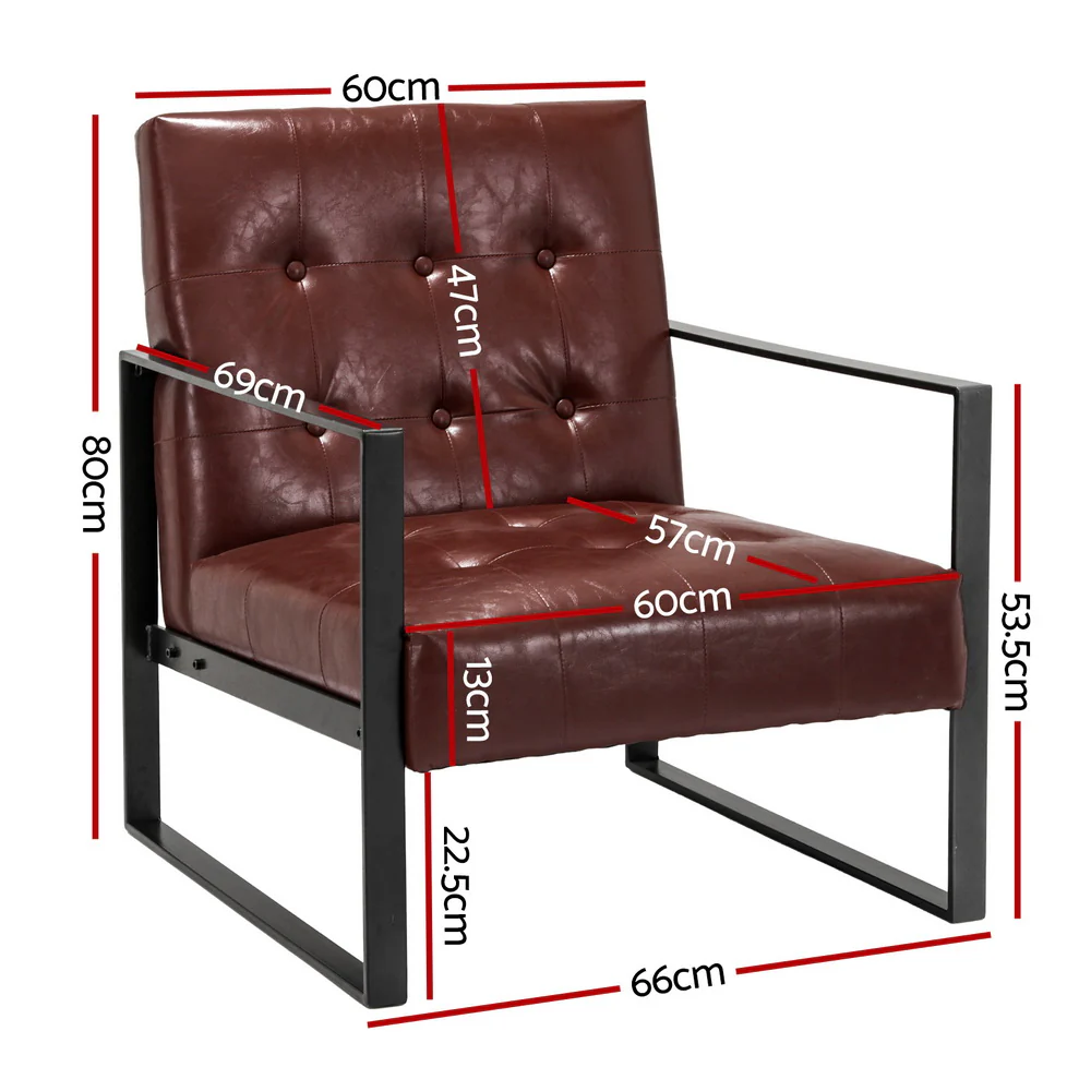 Armchair Lounge Chair Accent Chairs PU Leather Brown Metal Frame - Nurns