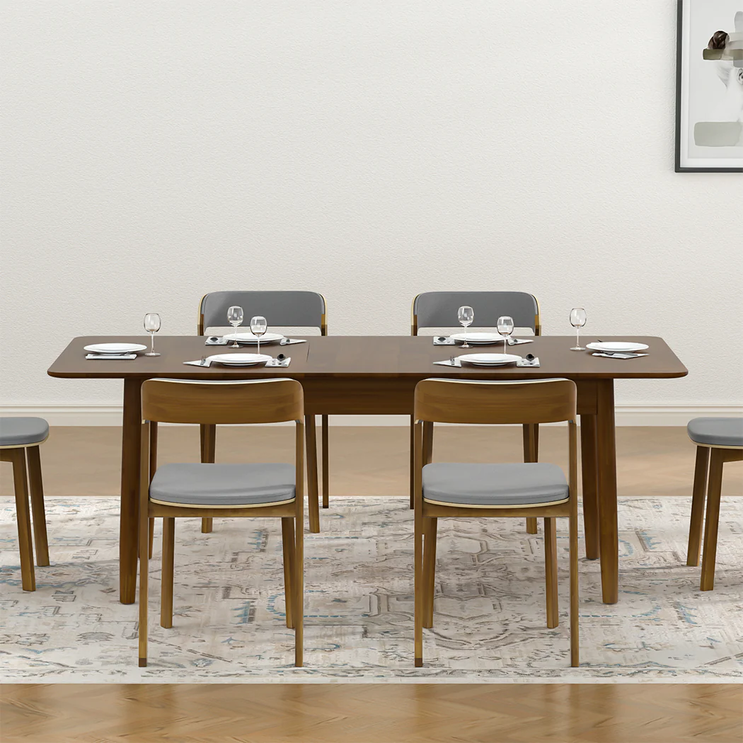 Dining Table 1.6-2M Extendable Rubber Wood Frame Rectangle 8-10 Seater - Nurns