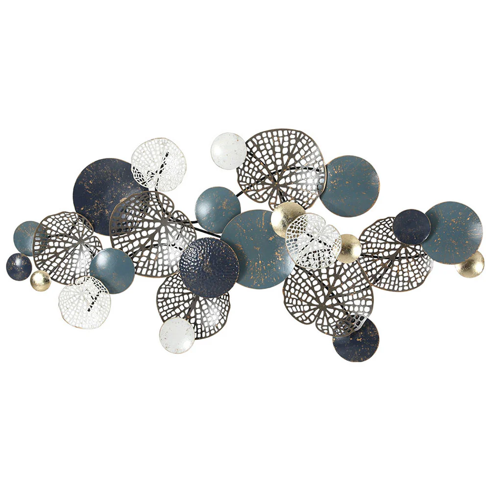 Metal Wall Art Hanging Sculpture 132cm Home Decor Leaf Circles - Blue - Nurns