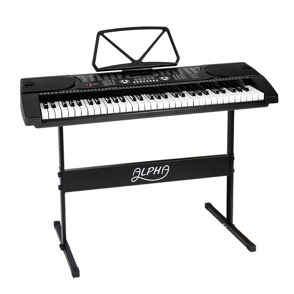 Alpha 61 Keys Electronic Piano Keyboard Digital Electric w/ Stand Beginner Black - Nurns
