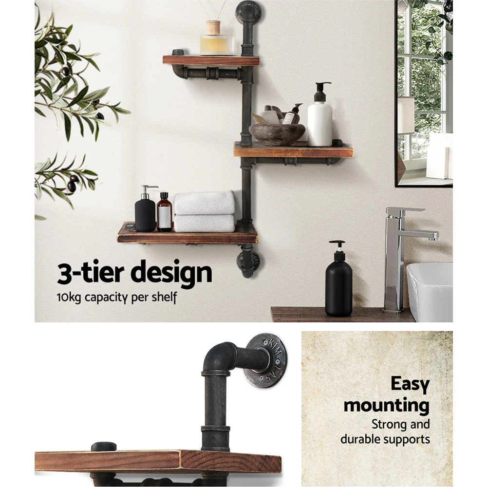 Artiss Floating DIY Pipe Shelf 3 Tiers - Ivan - Nurns