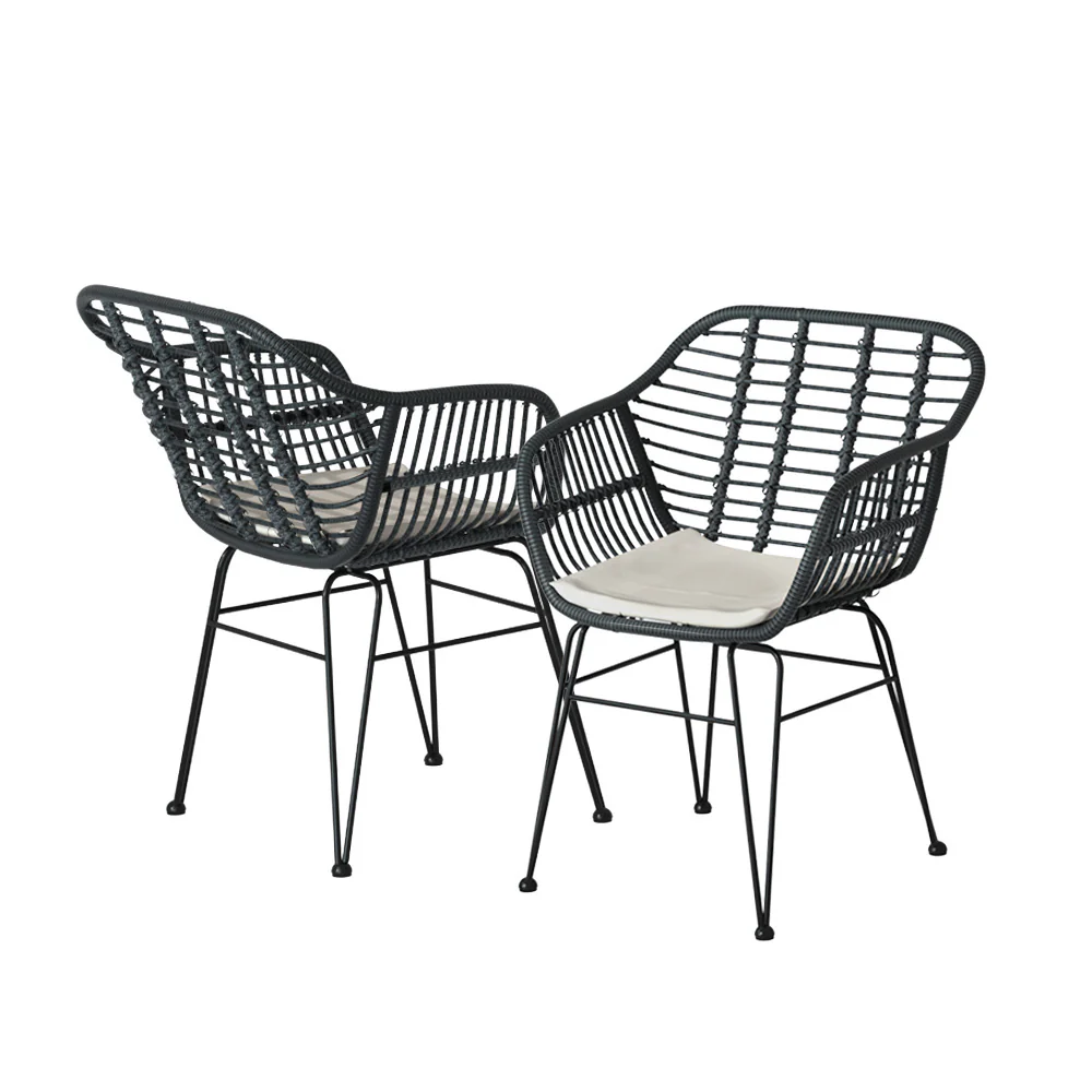 Dalton 2-Seater Table Chairs Patio 3-Piece Outdoor Furniture - Grey - Nurns
