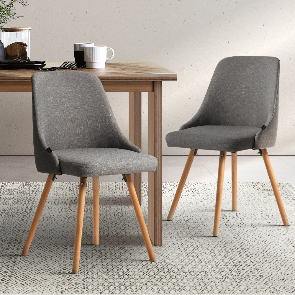 Colbie Set of 2 Replica Dining Chairs Fabric Wooden - Grey - Nurns