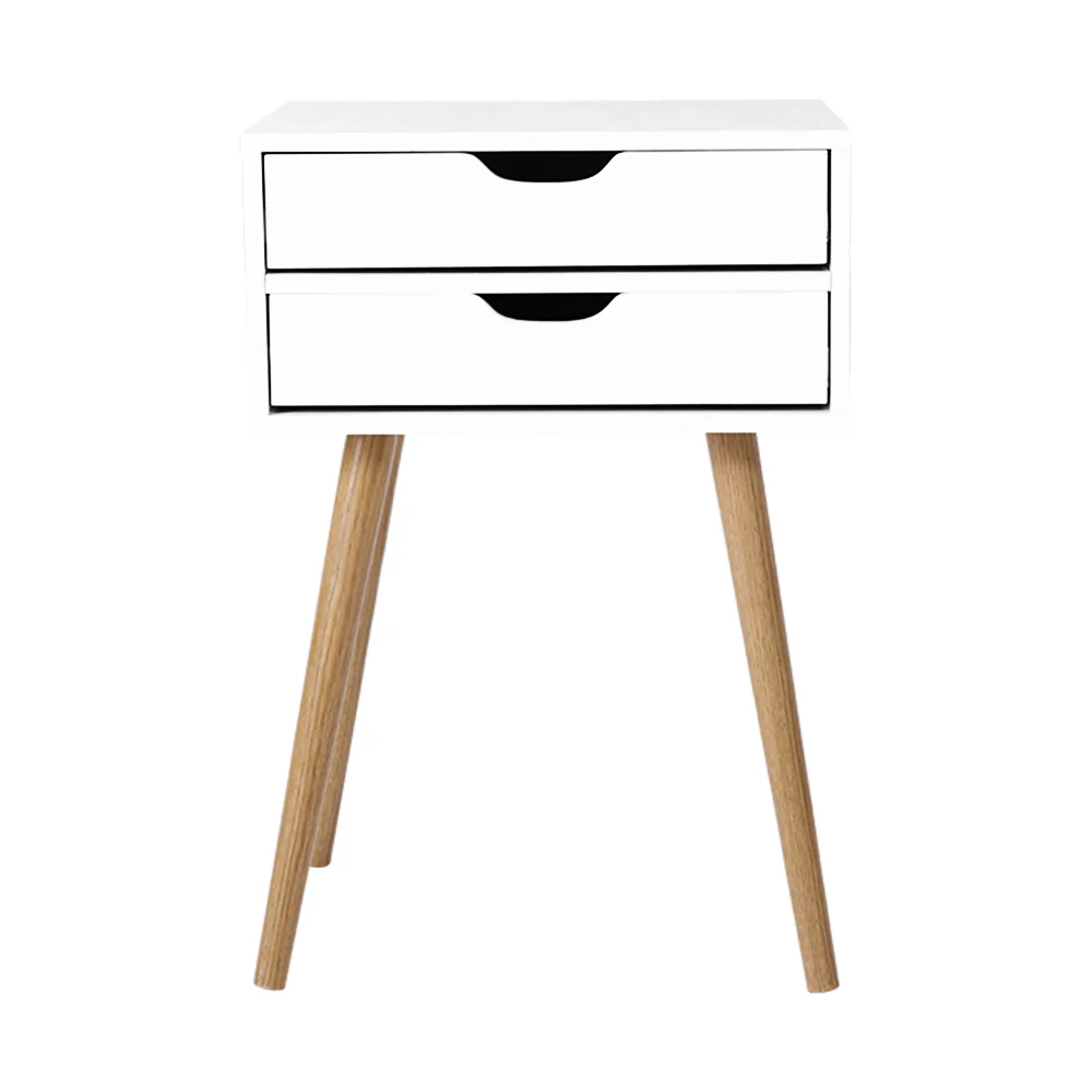 Oshawa Particle Board Bedside Tables Side Table Nightstand Wood Storage Cabinet with 2 Drawers - White - Nurns