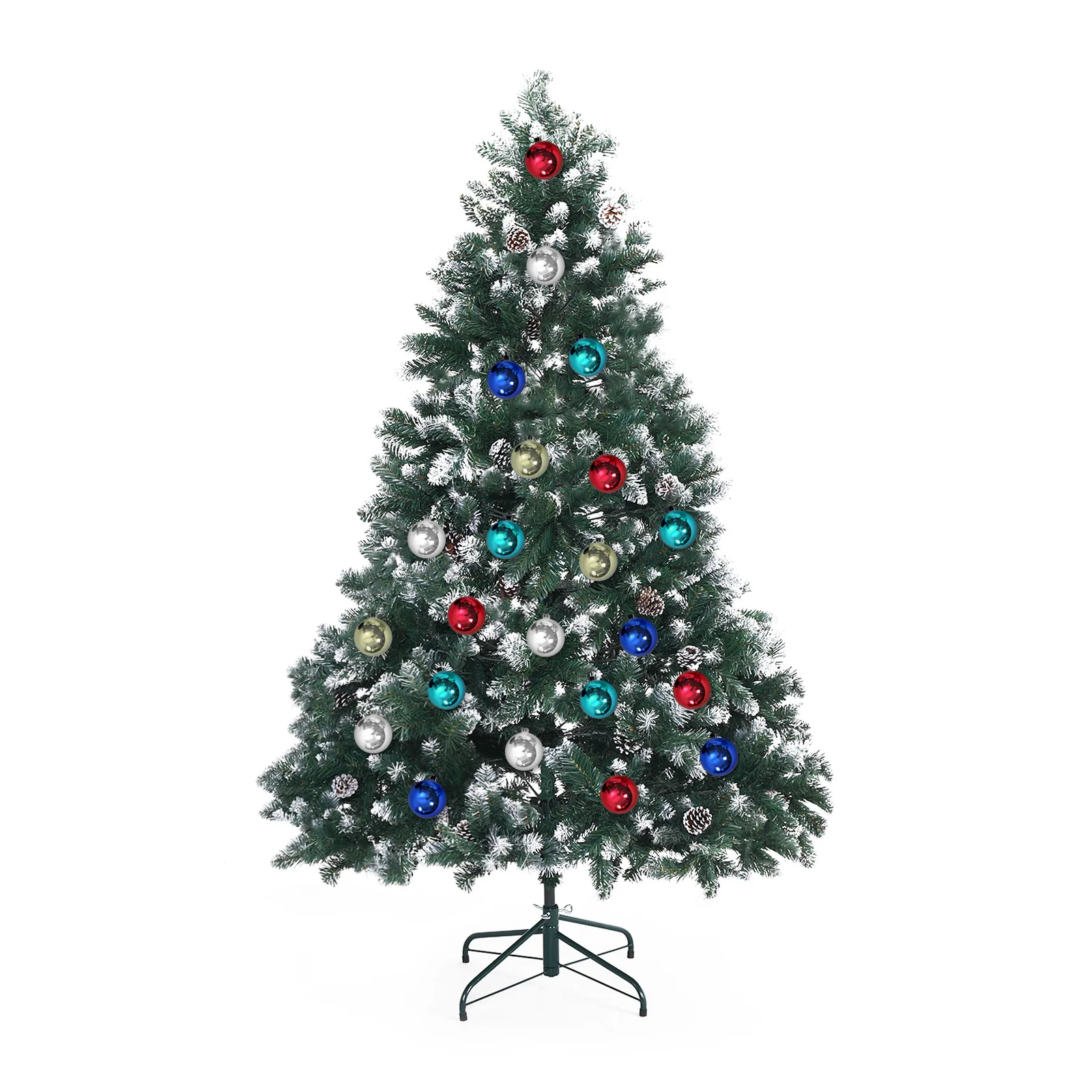 6ft 1.8m 930 Tips Snowy Christmas Tree Xmas Pine Cones + Bauble Balls Green - Nurns