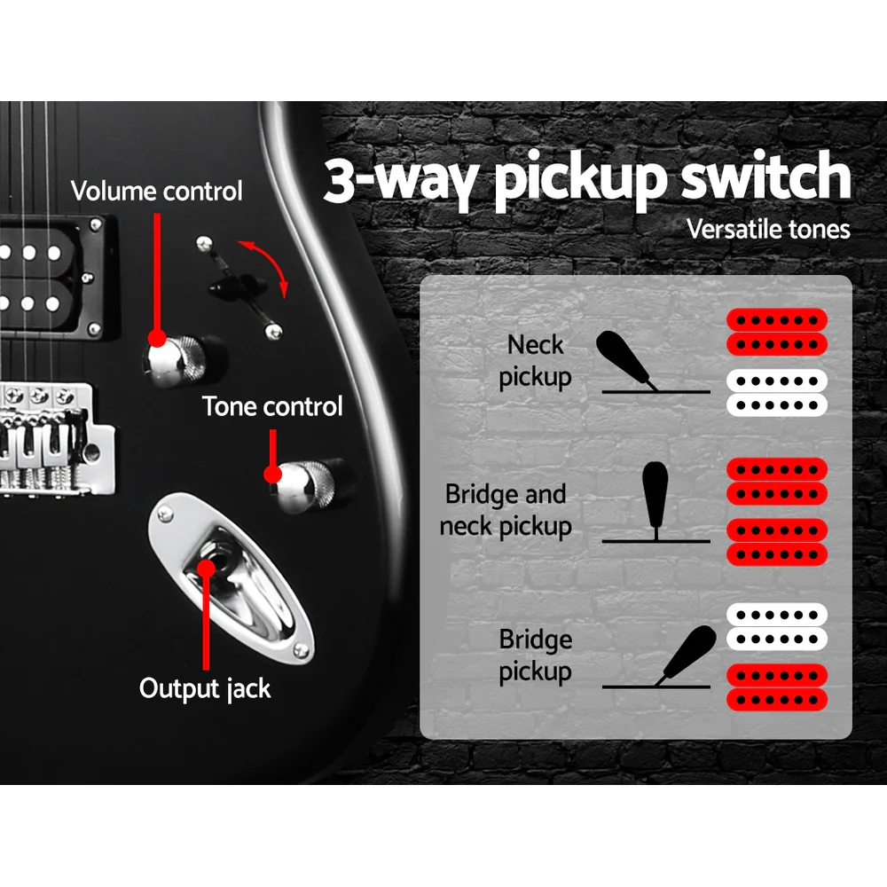 Alpha 41 Inch Electirc Guitar Humbucker Pickup Switch Full Size Black - Nurns