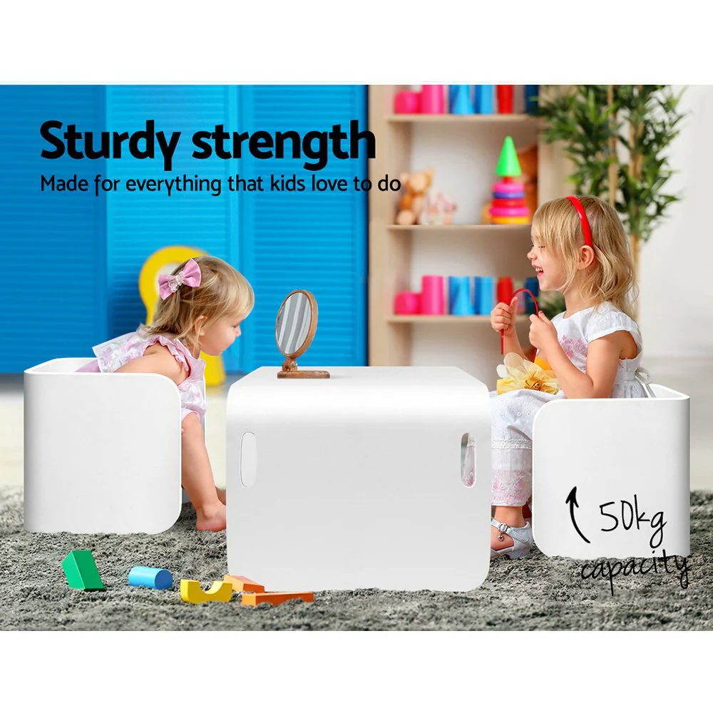 Pathy 3-Piece Kids Table & Chairs Set Nordic White Desk Activity Compact Children - White - Nurns