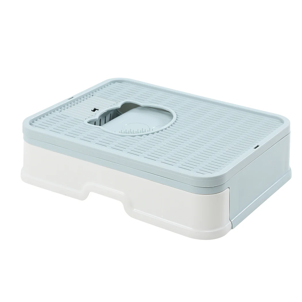 Foldable Cat Litter Box Tray Enclosed Kitty Toilet Hood Hair Grooming Blue - Green - Nurns