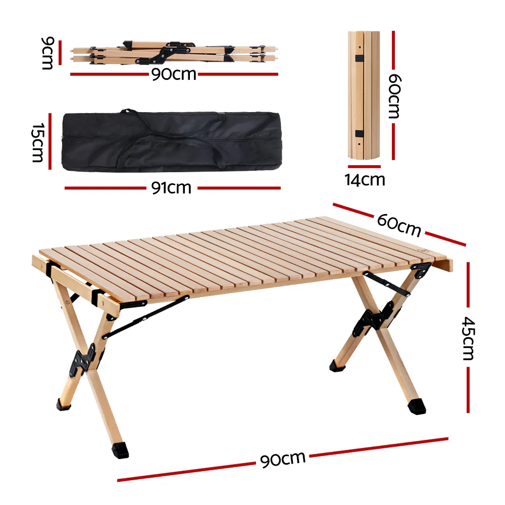 Outdoor Furniture Wooden Egg Roll Picnic Table Camping Desk 90CM - Nurns