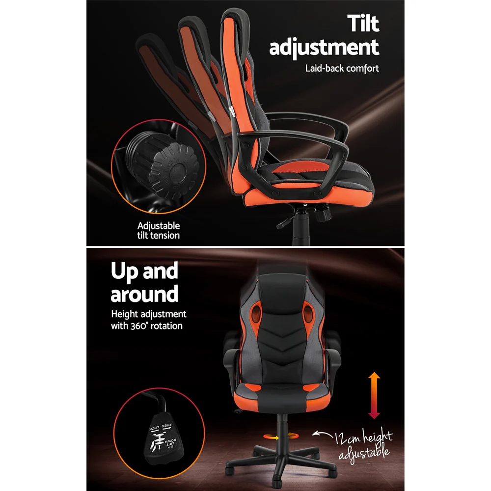 Artiss Gaming Office Chair Computer Executive Racing Chairs High Back Orange - Nurns