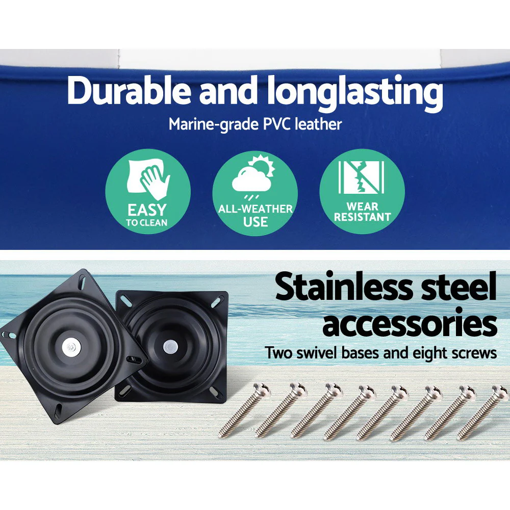 Set of 2 Folding Boat Seats Marine Seat Swivel High Back 12cm Padding Blue - Nurns