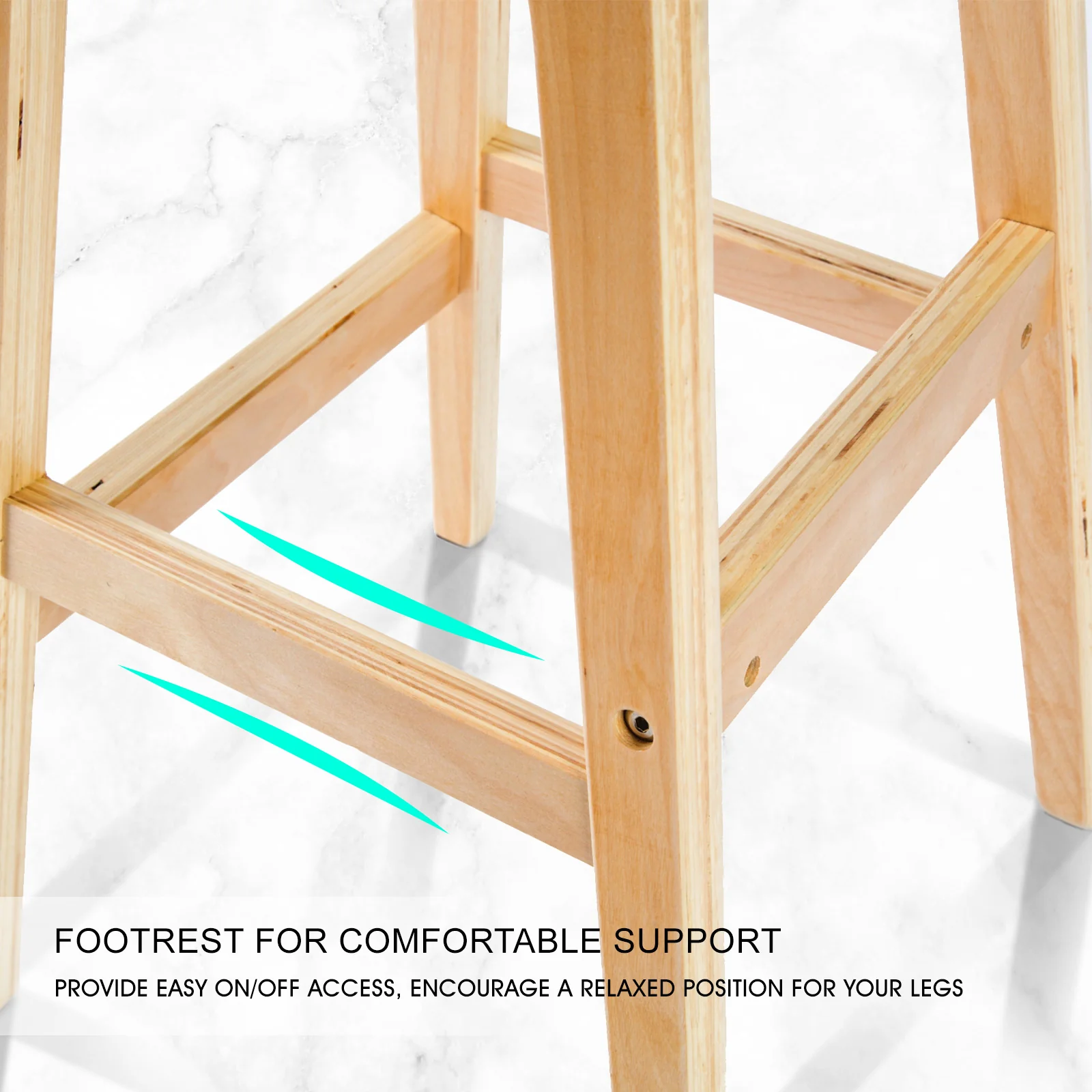 Set of 2 Belfast Wooden Bar Stool Dining Chair Leather - White - Nurns