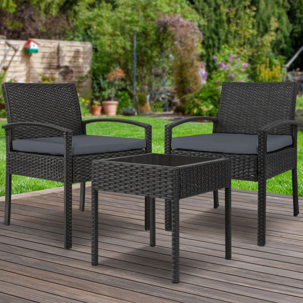 Harold 2-Seater Furniture 3-Piece Outdoor Setting - Black - Nurns