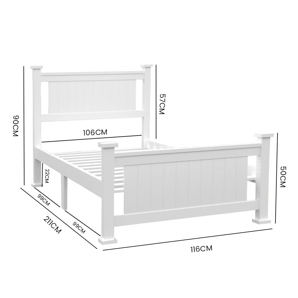 Maia Wooden Timber Bed Frame - White King Single - Nurns