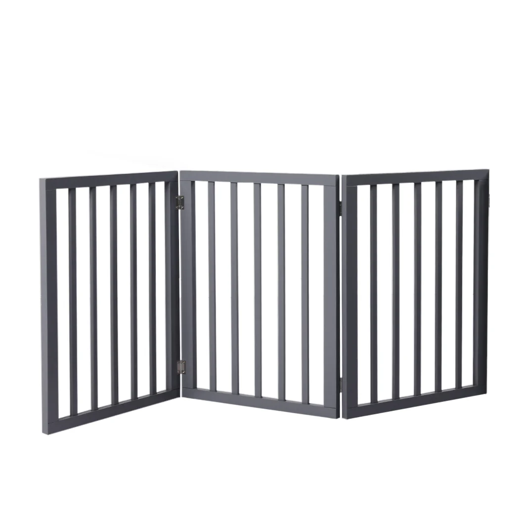 Wooden Pet Gate Dog Fence Retractable Barrier Portable Door 3 Panel Grey - Nurns