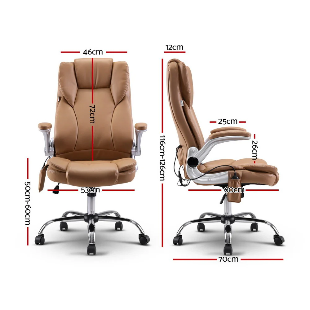 Artiss 8 Point Massage Office Chair Pu Leather Espresso - Nurns