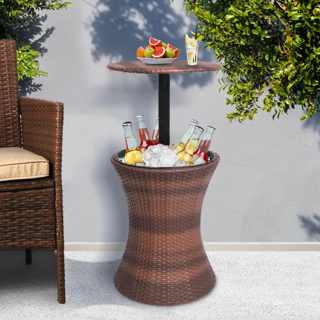 Chantria Cooler Ice Bucket Table Bar Outdoor Setting Furniture Patio Pool Storage - Brown - Nurns