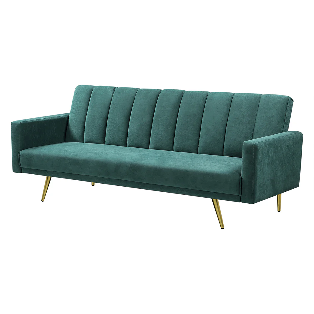 Mari 3-Seater Sofa Bed Convertible Velvet Lounge Recliner Couch Sleeper - Green - Nurns