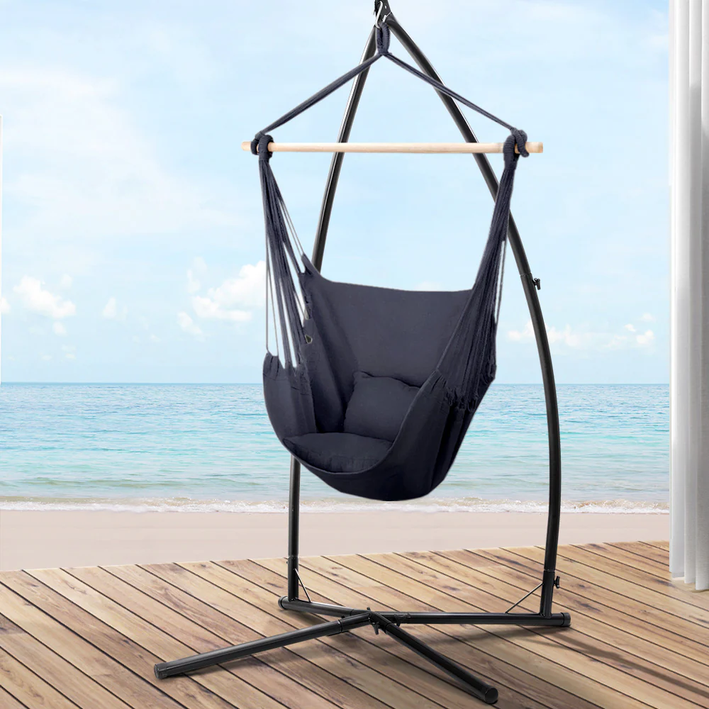 Hammock Chair Outdoor Camping Hanging with Steel Stand - Grey - Nurns