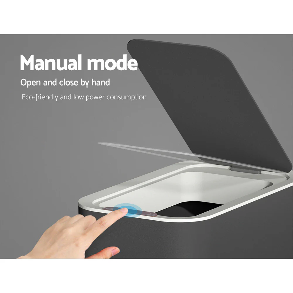 Motion Sensor Bin Automatic Rubbish Bins Waste Trash Can Ash Black 9L - Nurns