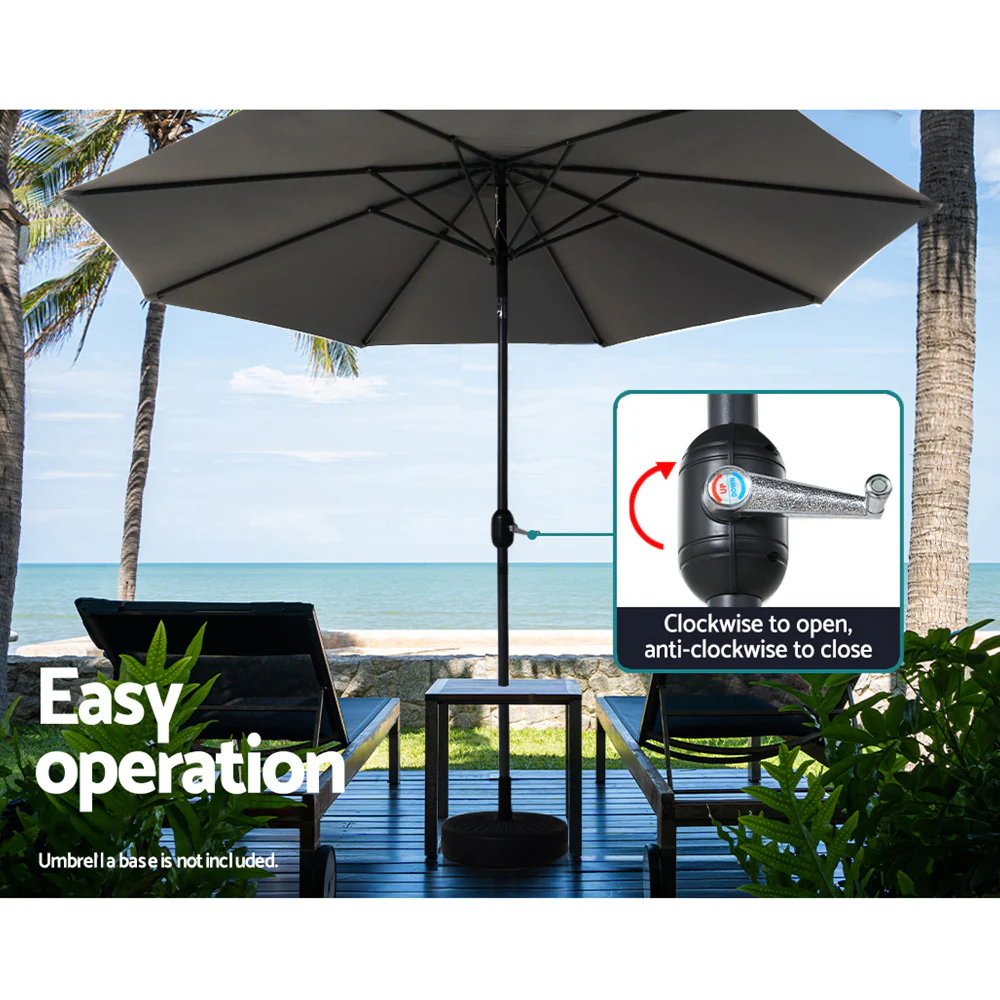 Instahut 3m Outdoor Umbrella Beach Pole Garden Patio Tilt Charcoal - Nurns