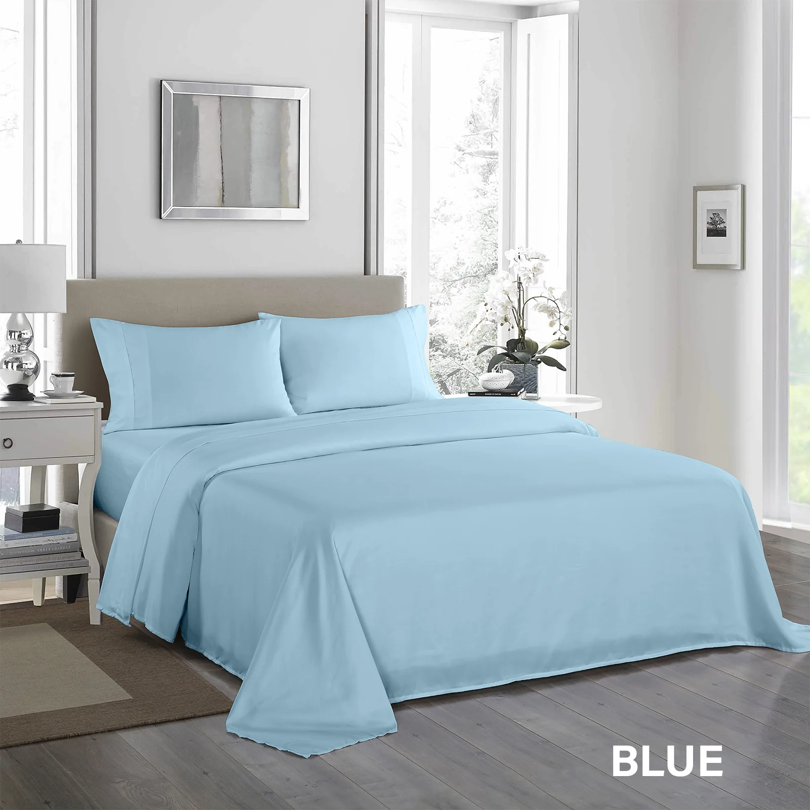 Double Royal Comfort 1200TC Ultrasoft 4-Piece Sheet Set - Sky Blue - Nurns