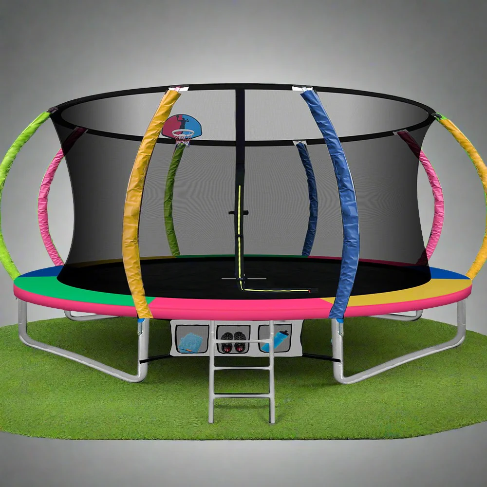 Everfit Trampoline for Kids 14ft Rebounder with Ladder Basketball Hoop - Nurns