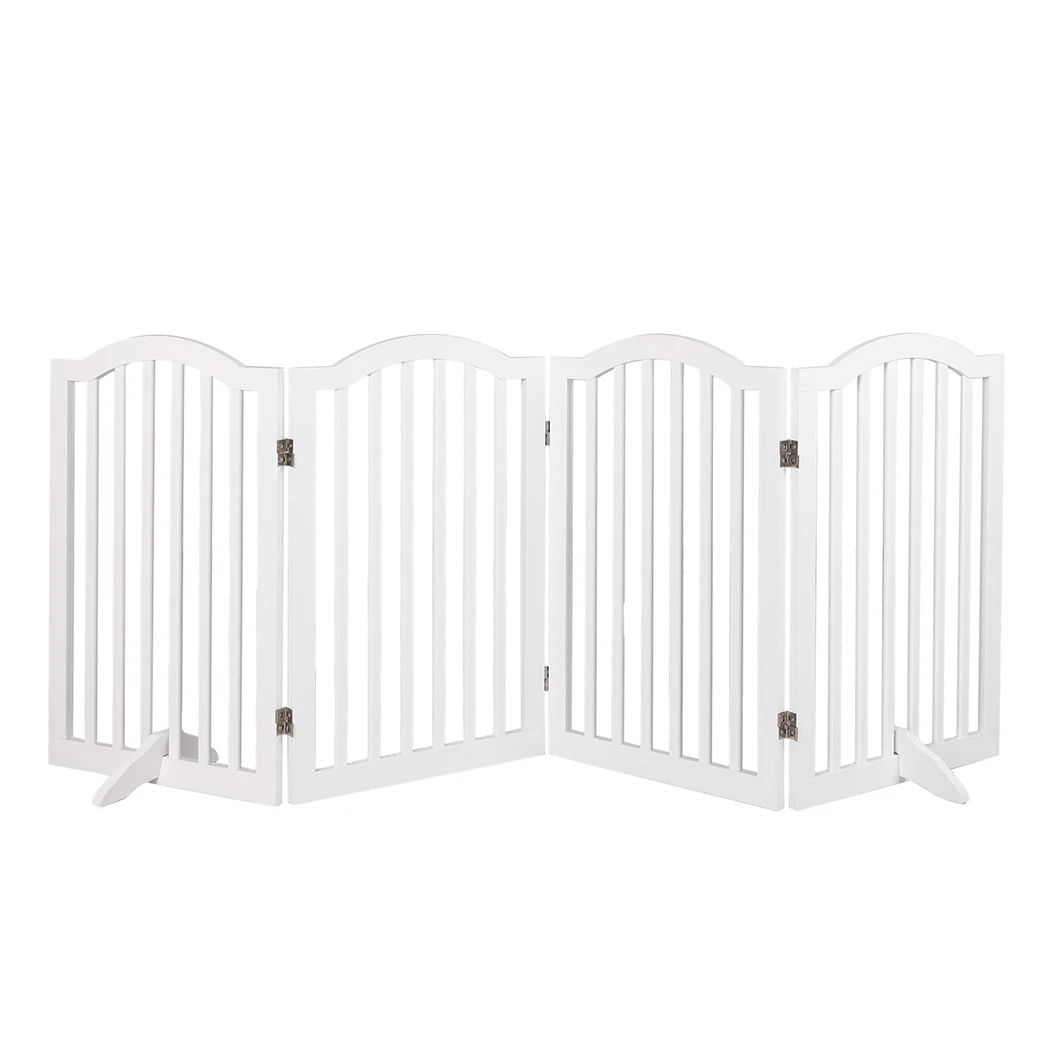 Wooden Pet Gate Dog Fence Safety Stair Barrier Security Door 4 Panels White - White - Nurns