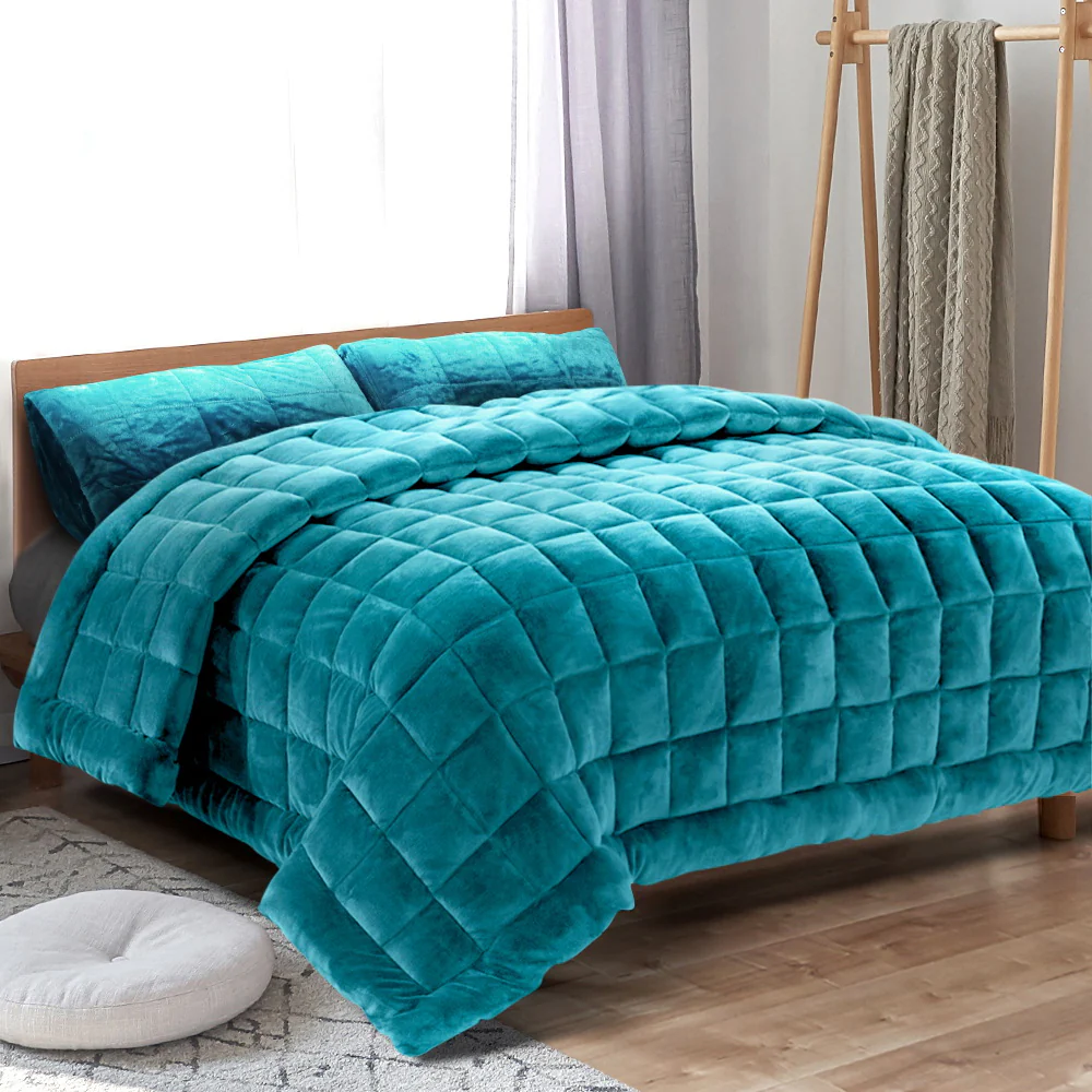 Queen Giselle Bedding Faux Mink Quilt Blue - Nurns