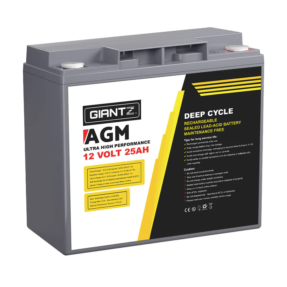 AGM Deep Cycle Battery 12V 25Ah Box Portable Solar Caravan Camping - Nurns